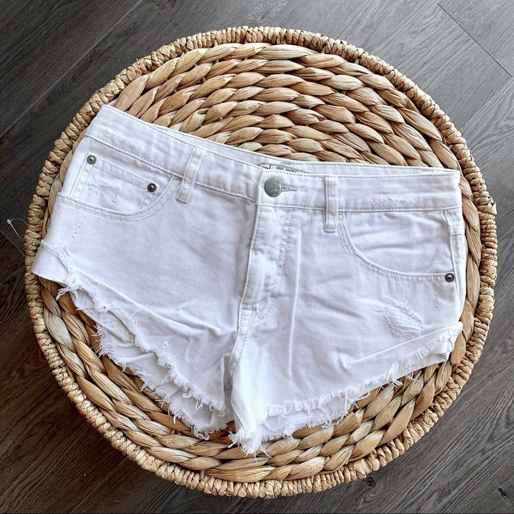 FP Distressed White Cutoff Shorts
